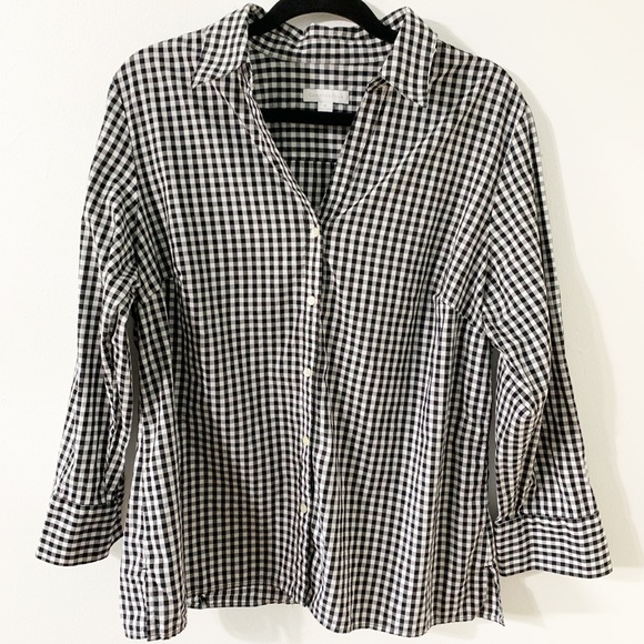 Charter Club Tops - Charter Club Gingham Button Down-3/4 Length Sleeve